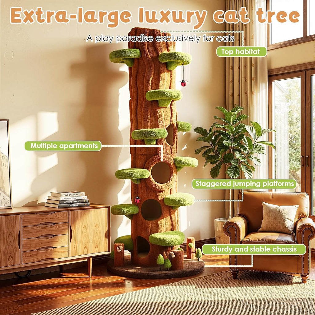 Large Cat Tree for Indoor Cats - Multi-Level Solid Wood