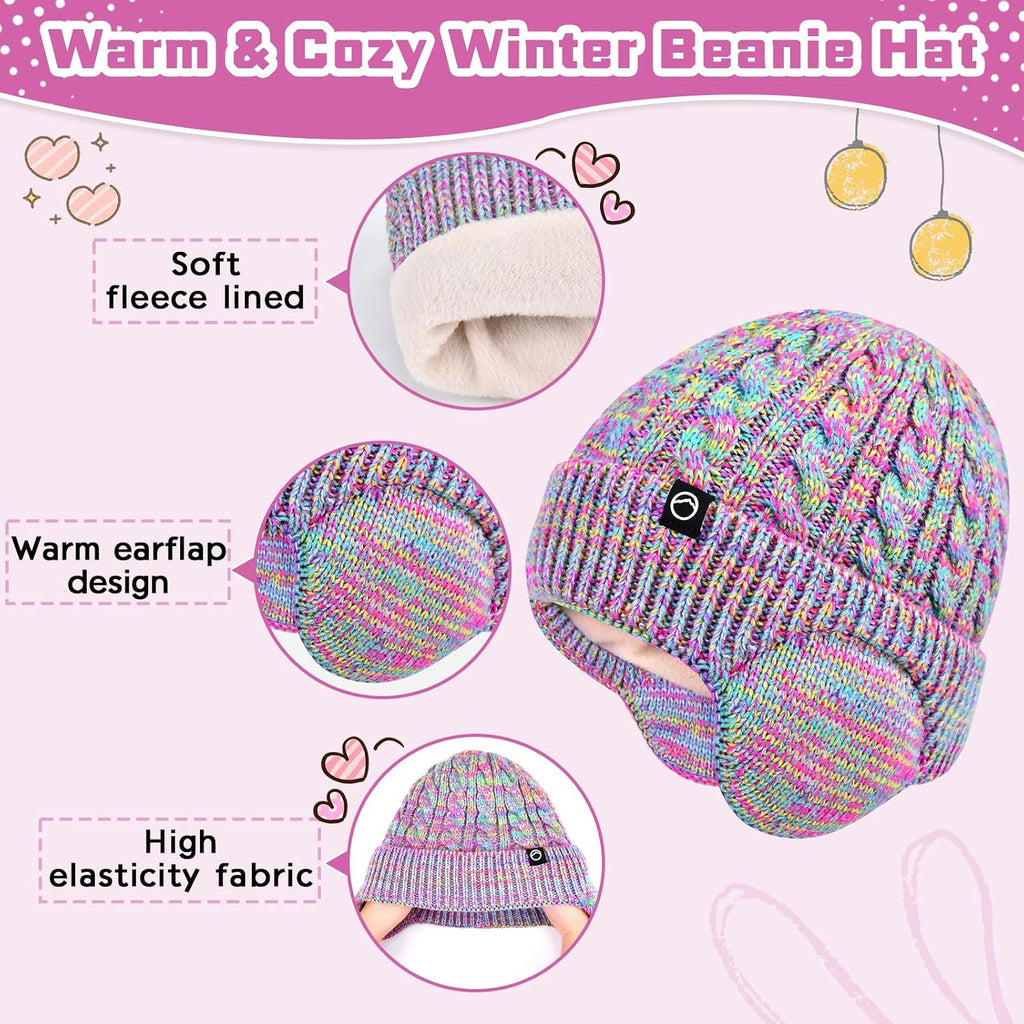 Kids Winter Hat Gloves Scarf Set,Girls Boys Toddler Beanie Fleece Lined Set