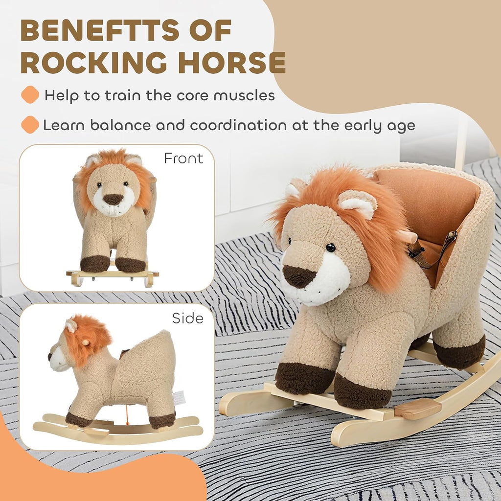 Baby Rocking Horse Lion Ride-On Sound Seat Belt 18-36 Months Brown