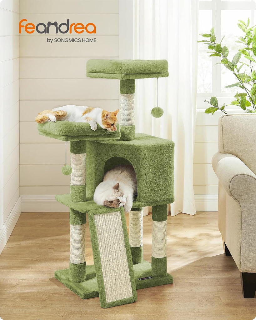 Cat Tree, 45.3-Inch Cute Cat Tower, Plush Climbing Condo, Green