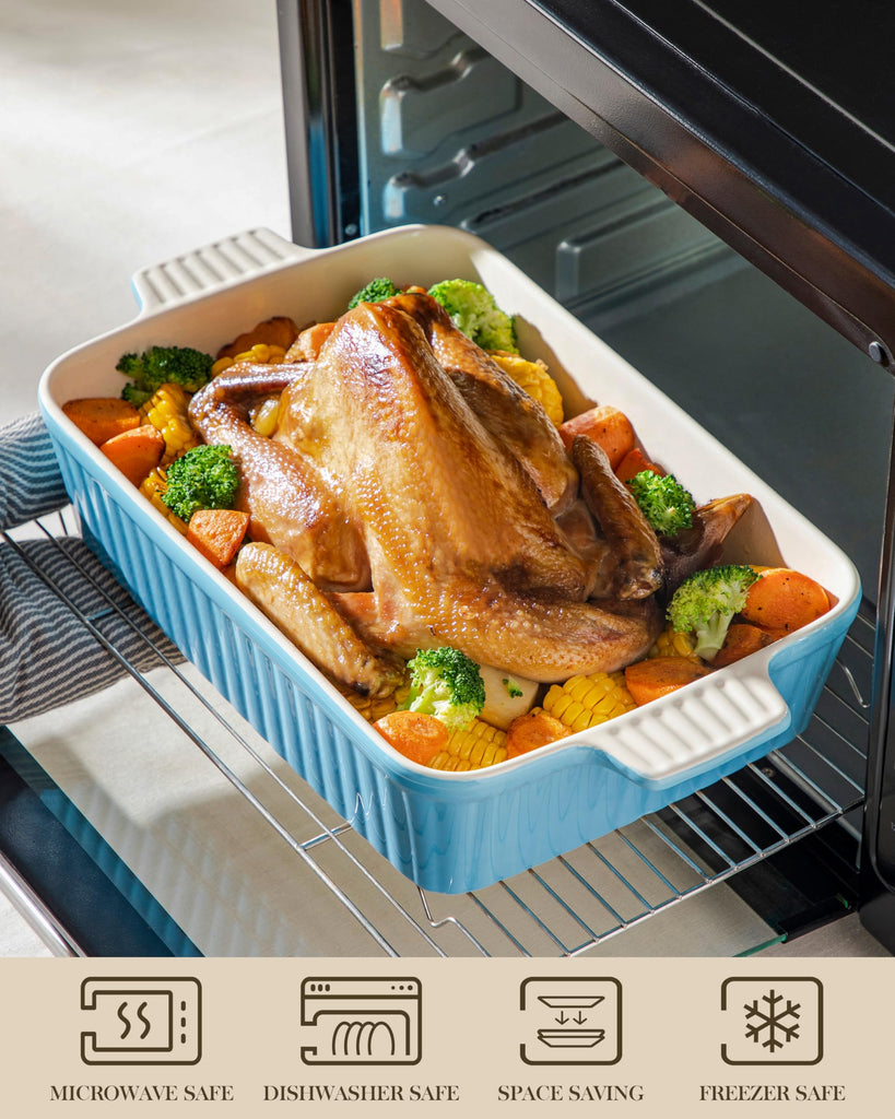4.4 QT Ceramic Casserole Dishes for Oven, 9x13 Baking Dishes, Blue