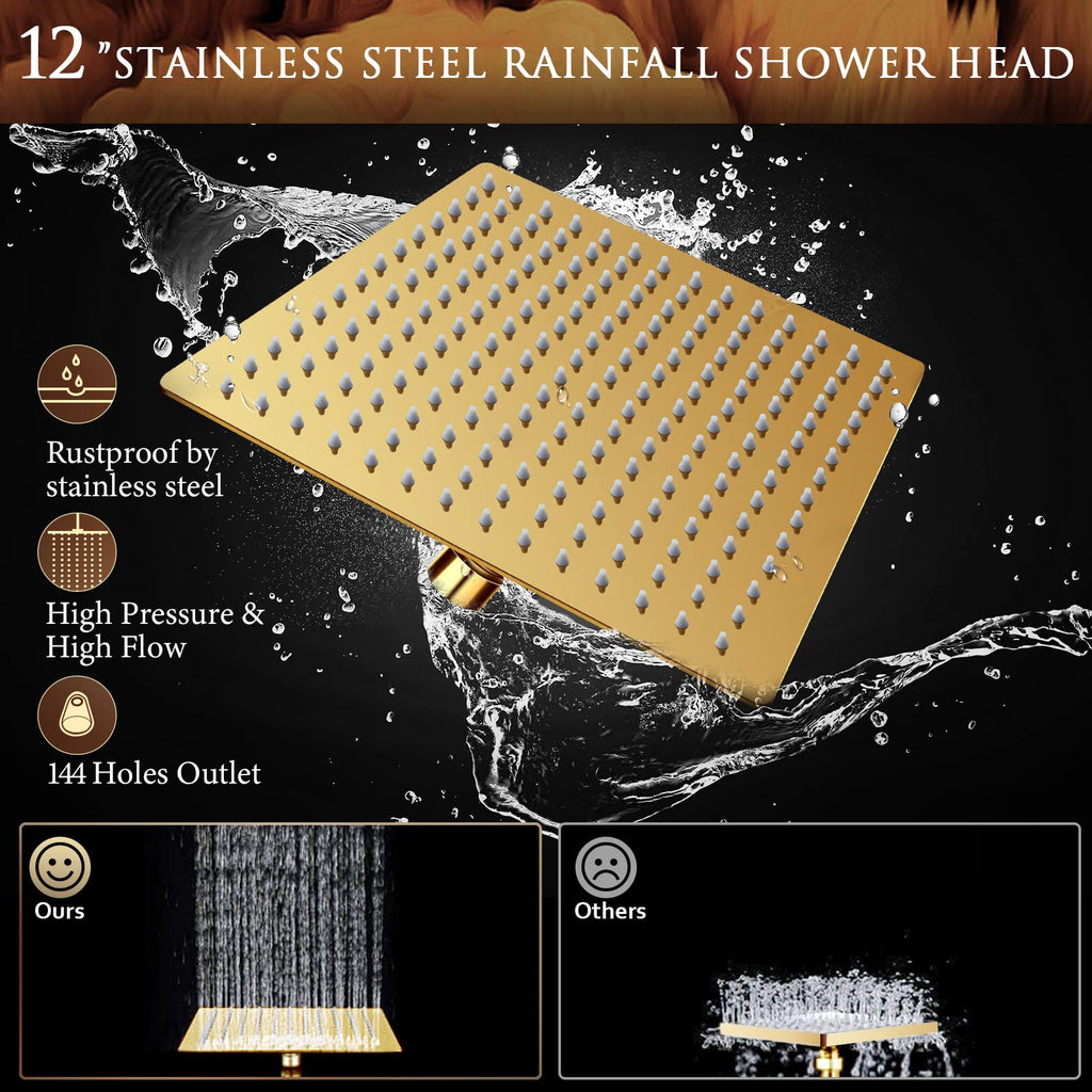 12" Gold Shower Head with Handheld and 11" Extension Arm