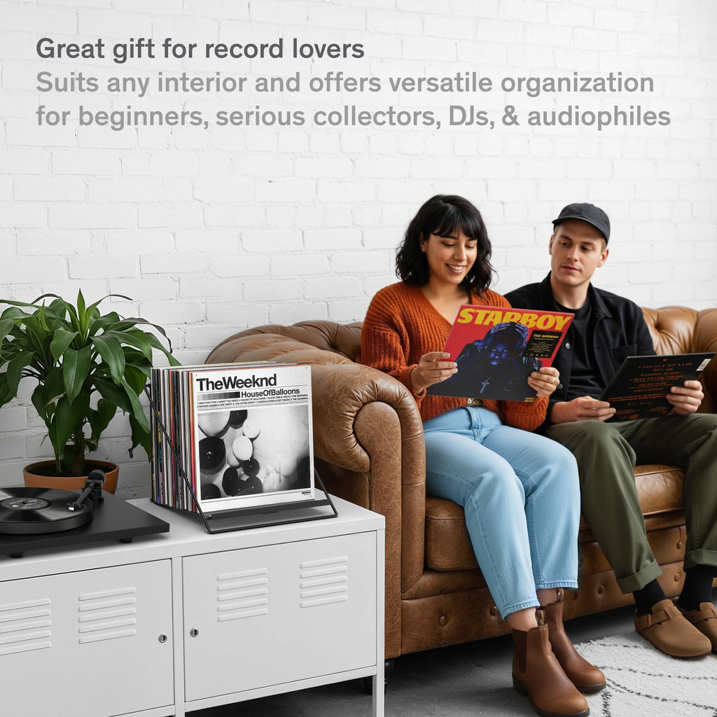 Vinyl Record Storage Rack - Record Holder for 50 LPs, Black