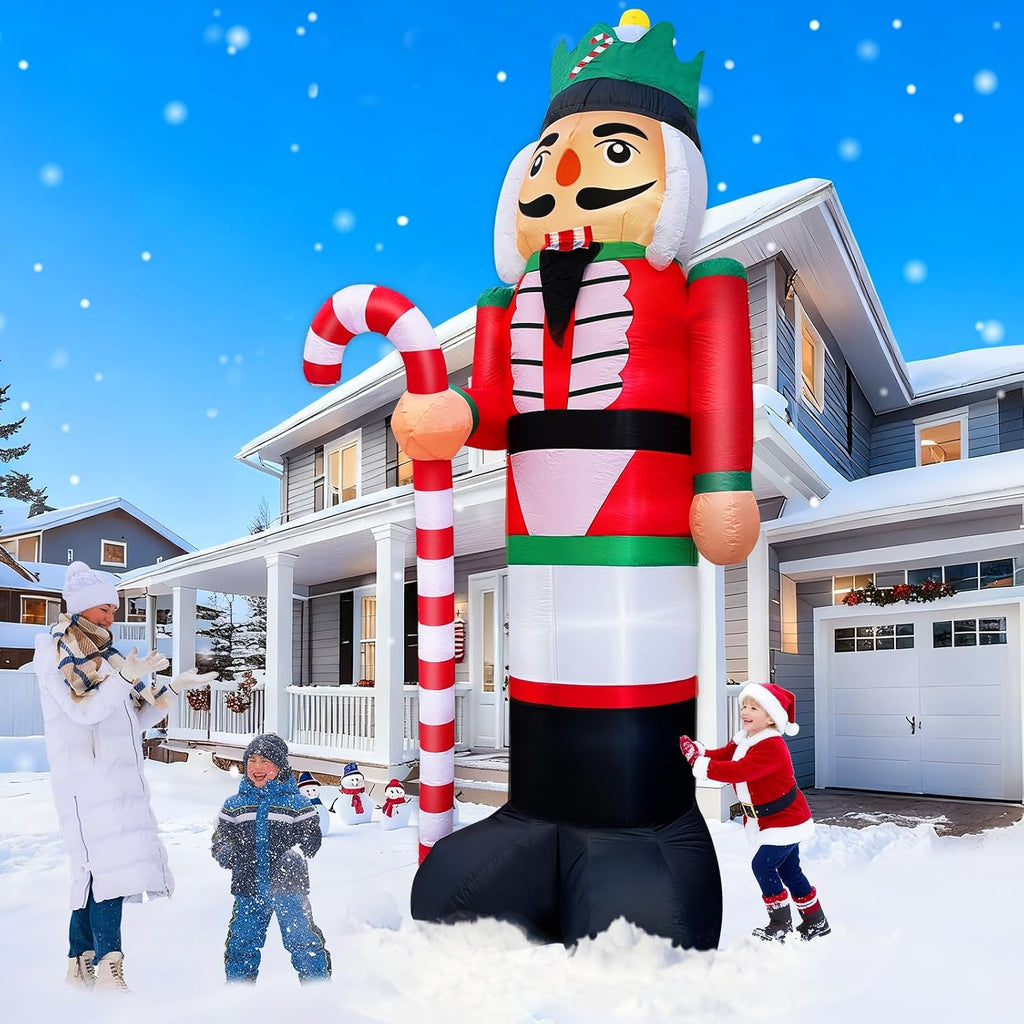12 Ft by 5.9 Ft Christmas Inflatables Nutcracker Outdoor Decorations, Giant Christmas Blow up Hold Candy Cane Built