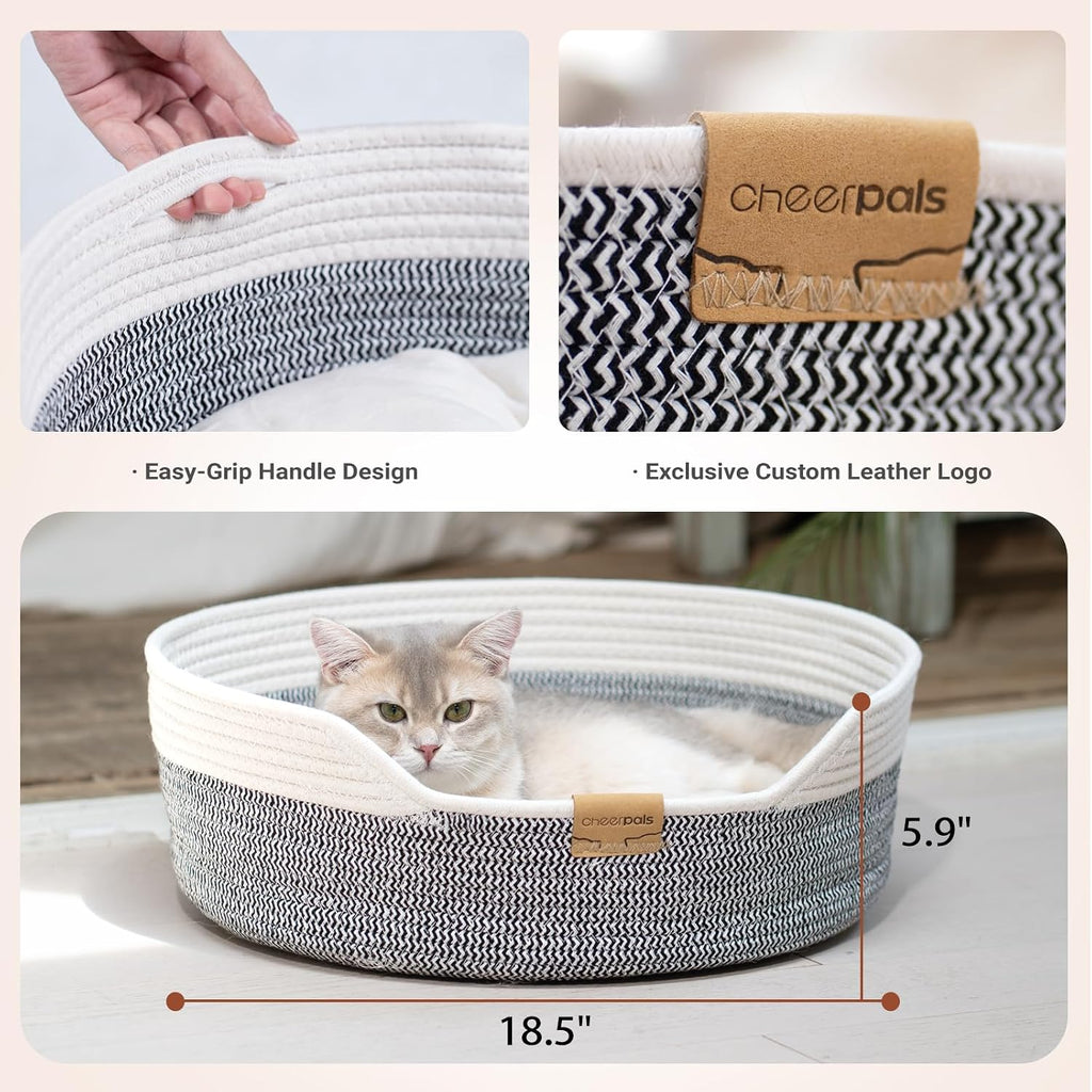 Handwoven Cat Basket Bed Cooling for Indoor Cat with Cushion