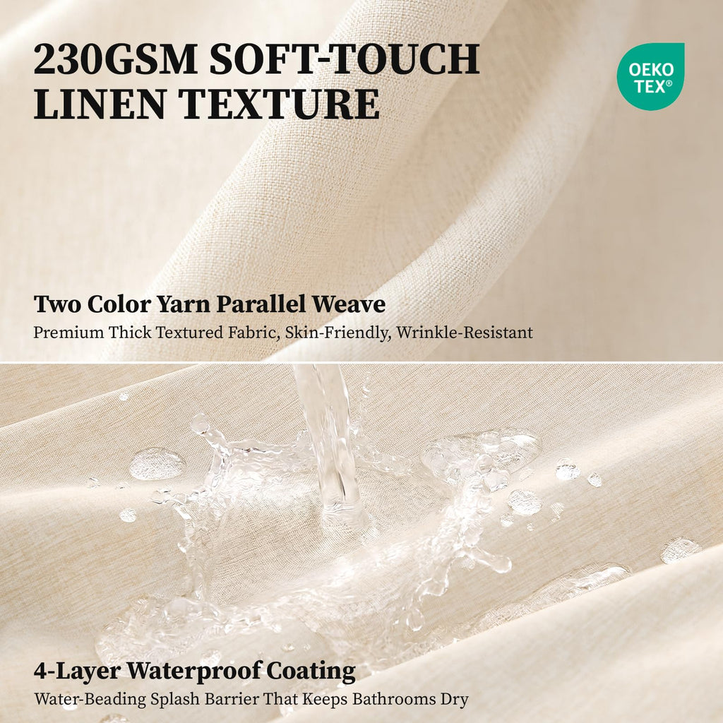 Stall Linen Textured Waterproof Shower Curtain Set, 36x72, Beige/Cream