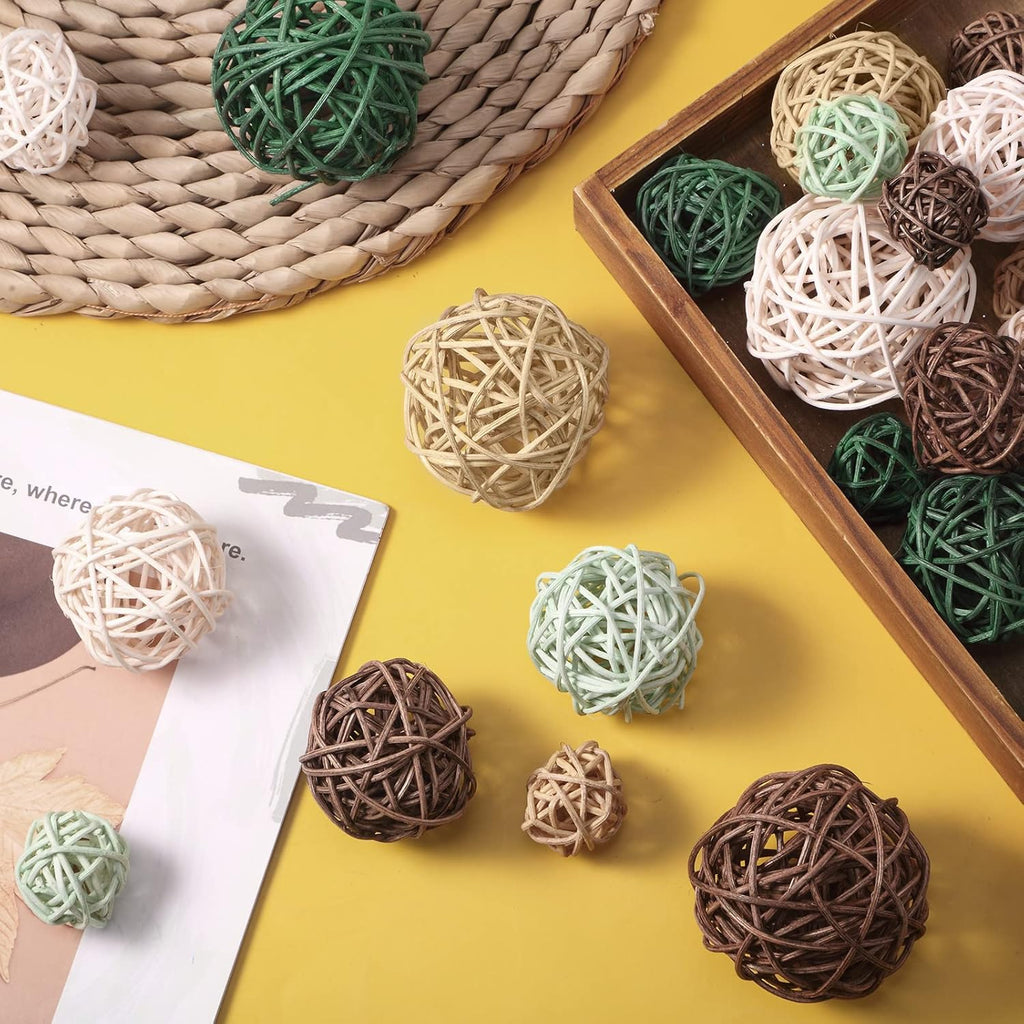 Wicker Rattan Balls, Vase Bowl Fillers, Green Brown Se - Set of 72
