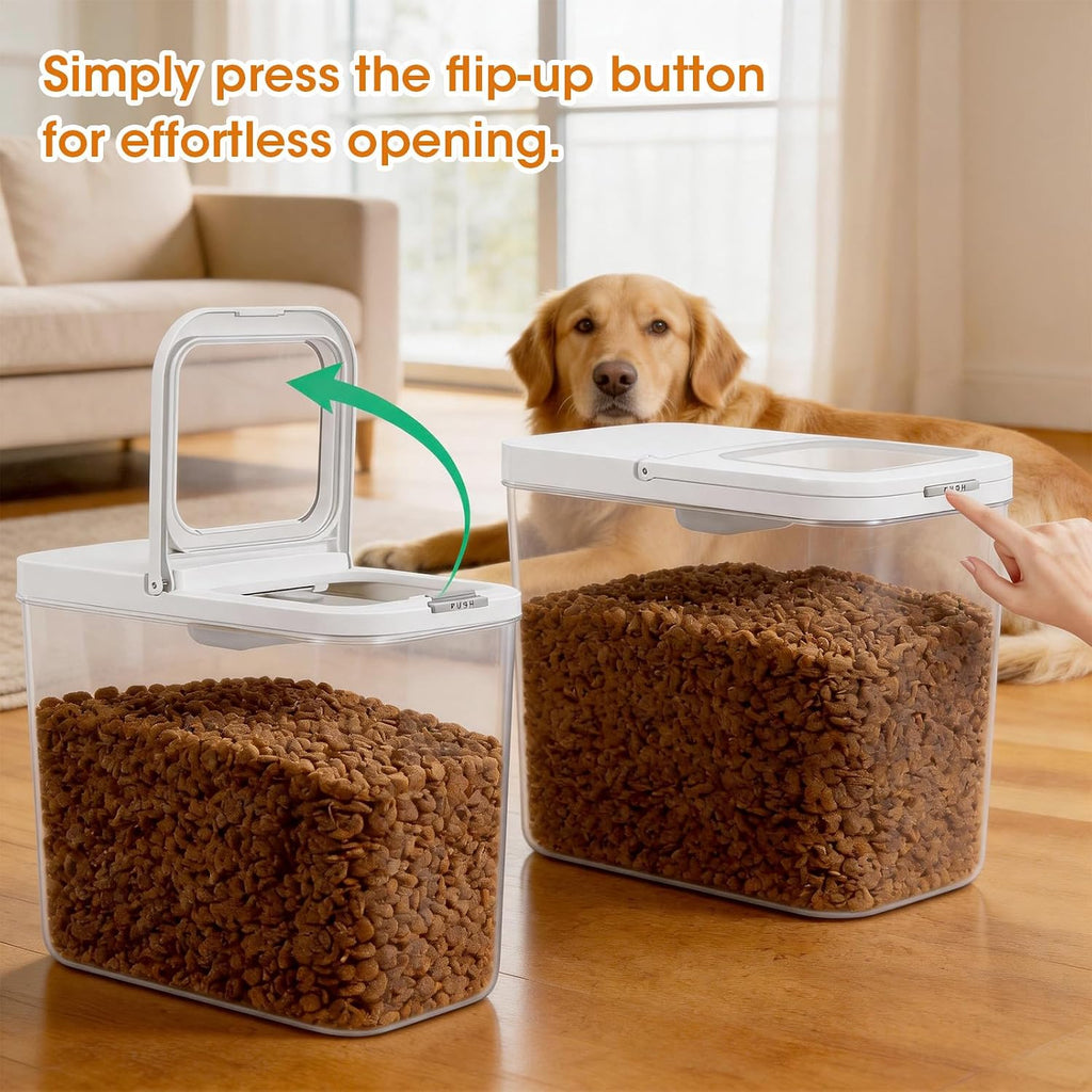 Dog Cat Food Storage Container 12Lbs with Airtight Flip-up Lid, Large Pet Food Dog Treat Container with Scoop