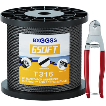 1/8 T316 Black Stainless Steel Cable - Heavy Duty Wire Rope for Cable Railing Kit and Hardware - Black Coated