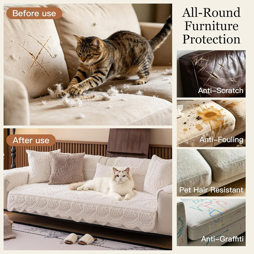 Plush Couch Cover for Pet, Dog Couch Cover for Sofa, Ivory White