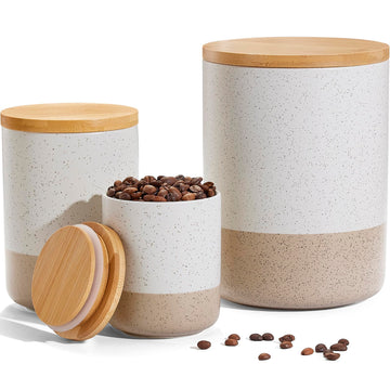 Canister Set of 3, Large Ceramic Food Storage Containers with Lids