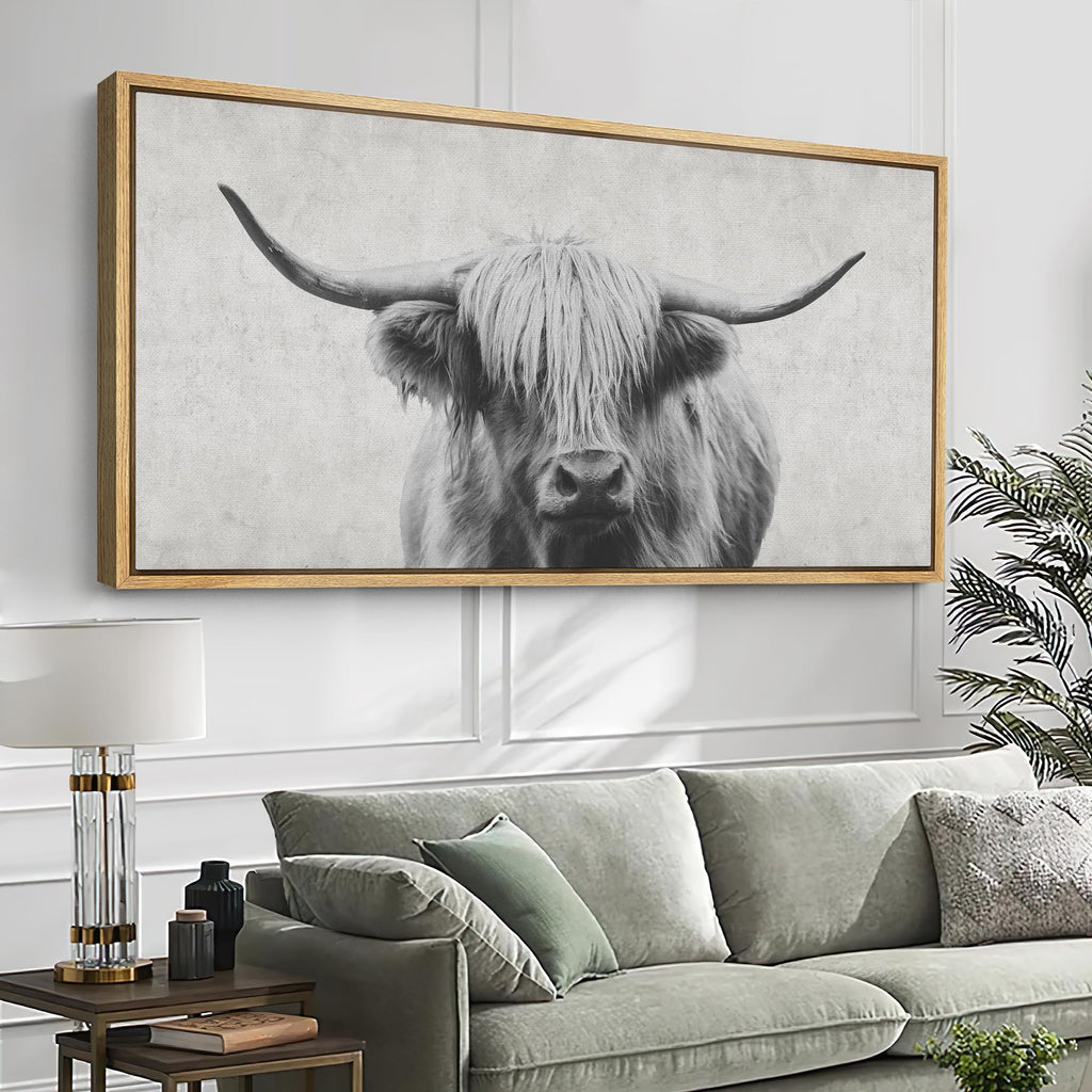 Extra Large Framed Canvas Print Wall Art Highland Gentleman Portrait of a Highland Cow Illustrations Modern Art
