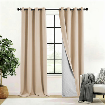 2 Panels Soundproof Blackout Curtains, 52x84in, Beige