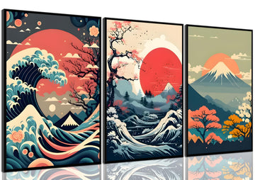 Japanese Landscape Wall Art, Mount Fuji The Great Wave Wall Decor, 16x24 in