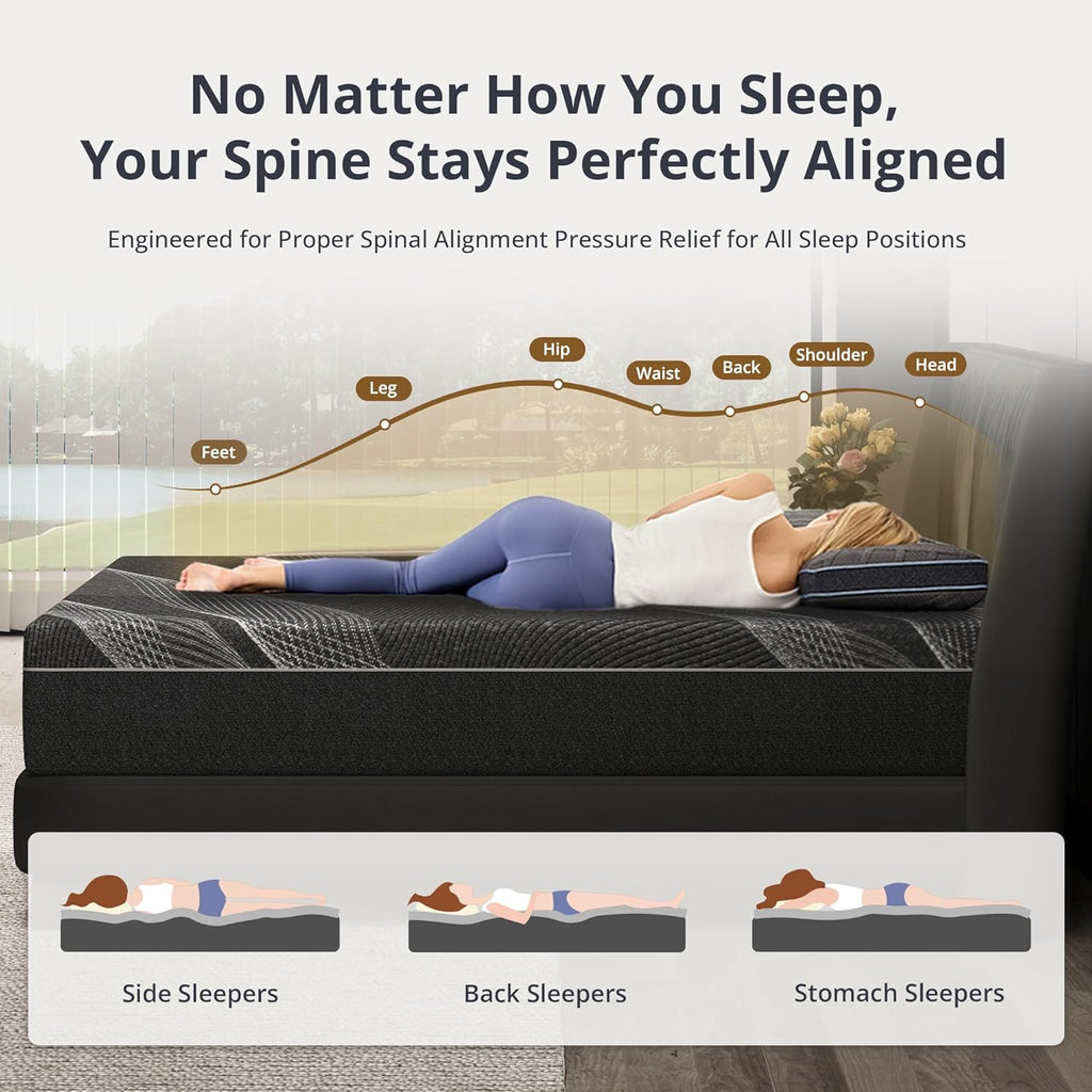 Queen Size Mattress 12 Inch Gel Memory Foam Medium | Cooling & Back Pain Relief, Fiberglass Free, CertiPUR-US