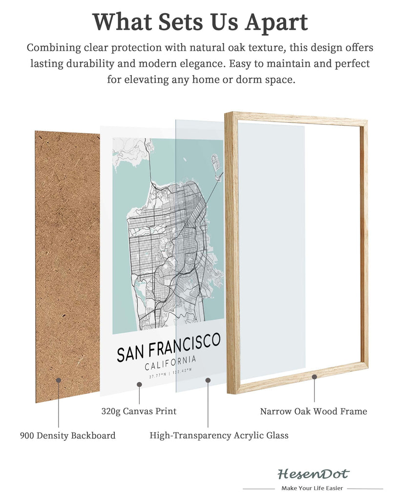 San Francisco Map Framed Wall, Minimalist Canvas Print, 12x16