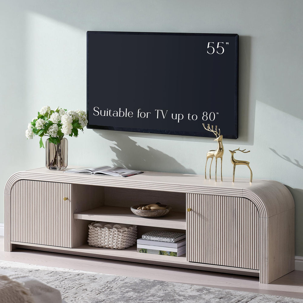 70" Modern Fluted TV Stand with Storage, Alder White