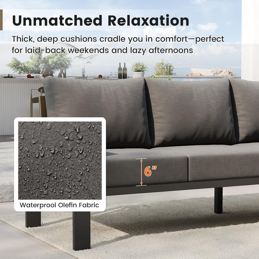 6-Piece L Shaped Outdoor Sectional Sofa, 6" Thick Cushion | Olefin Fabric Fade Resistant, Wide Armrest & Coffee