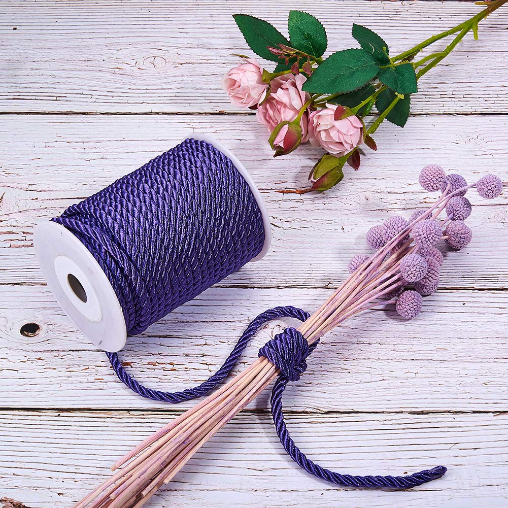 Purple Silk Rope 5mm Twisted Cord Trim 3-Ply Twisted Cord Rope Nylon Crafting Cord Trim Thread String for - 18 Yards