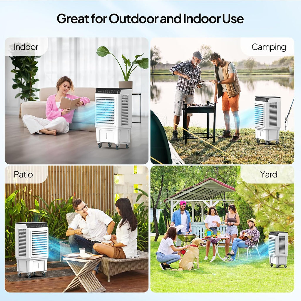 7.9Gal Portable Swamp Cooler, 2300CFM Evaporative Air Cooler with Auto Oscillating, Remote, 3 Speeds