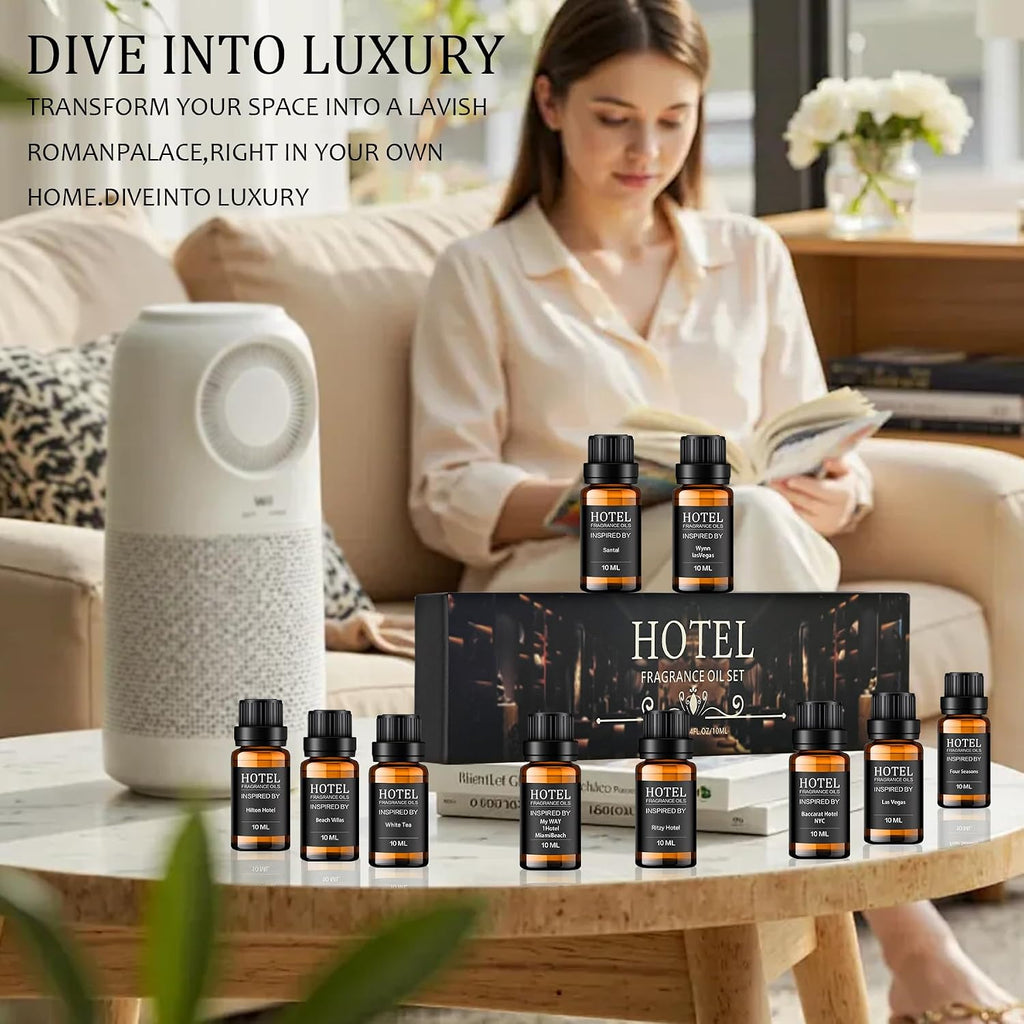Hotel Collection Diffuser Essential Oil Gift Set,Hotel Scents,Stress Relief Air Freshening,My Way,The Beach Villas - Set of 10