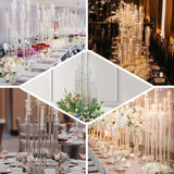 47" Tall - 10 Arms Clear Crystal Cluster Round Candelabra, Pillar Candle Holders with Mirror Base , Party Decorations