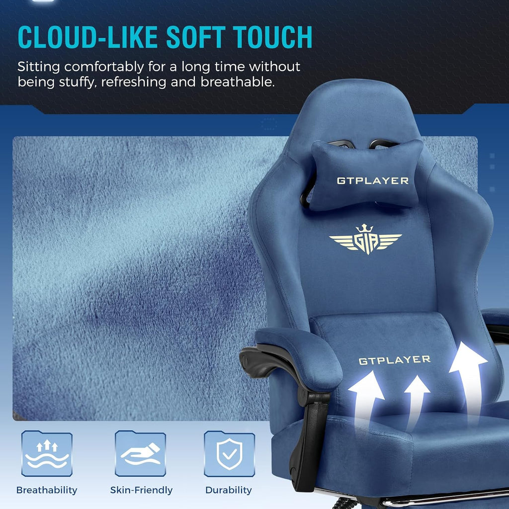 Gaming Chair Fabric with Pocket Spring Cushion, Big and Tall Gamings Chairs 350LBS High Back Computer Chair with