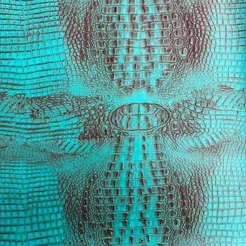 Mugger Two Tone Gator Faux Leather Vinyl Fabric - Sold by The Yard - 60" (Turquoise Blue | Black)