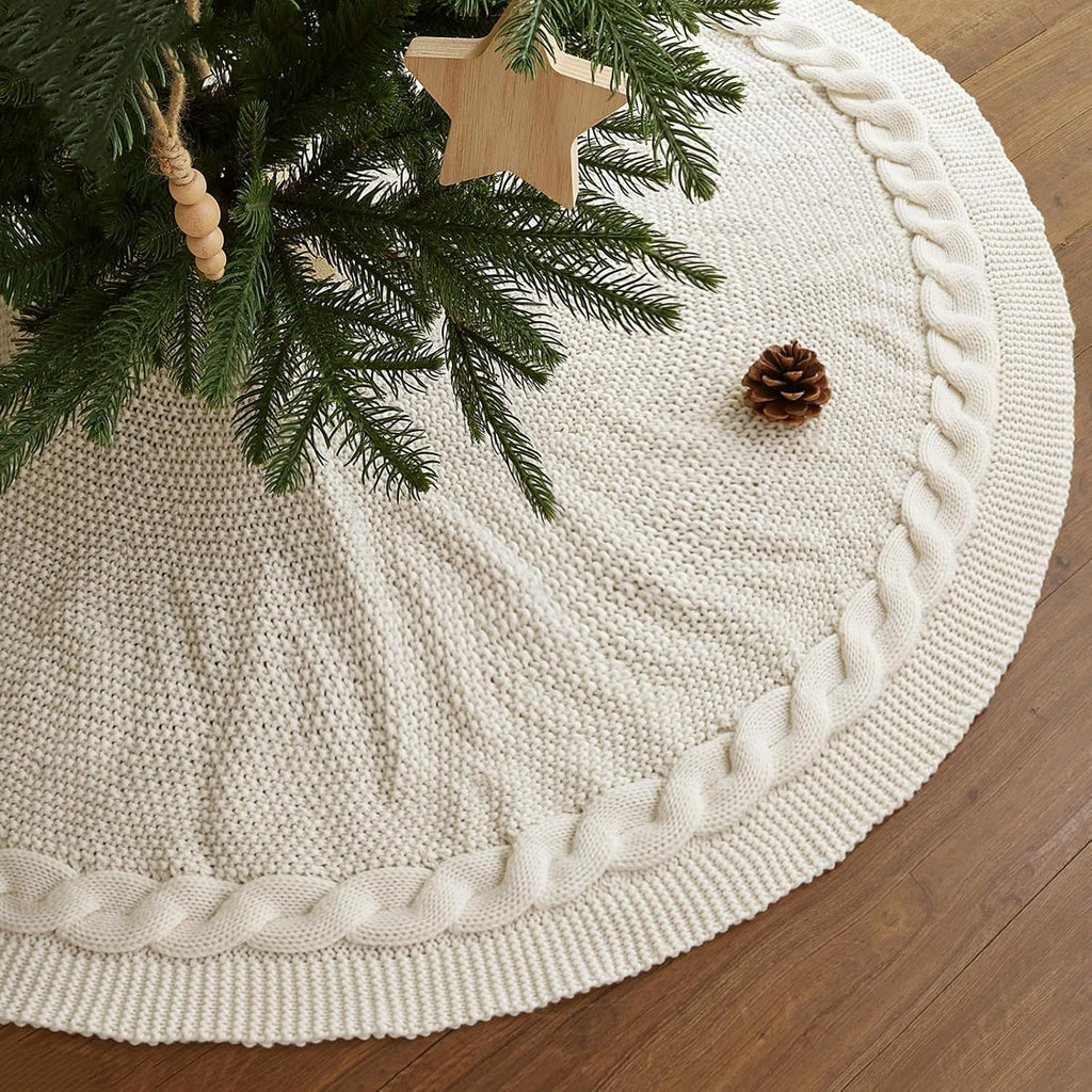 Knit Christmas Tree Skirts, Neutral Tree Skirt, Cozy Christmas Decorations