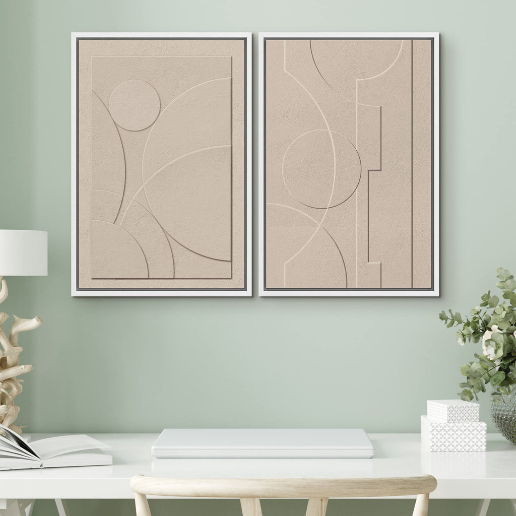 Framed Canvas Print Wall Art Set Art Deco Geometric Polygon Collage Abstract Shapes Illustrations Minimal Decorative