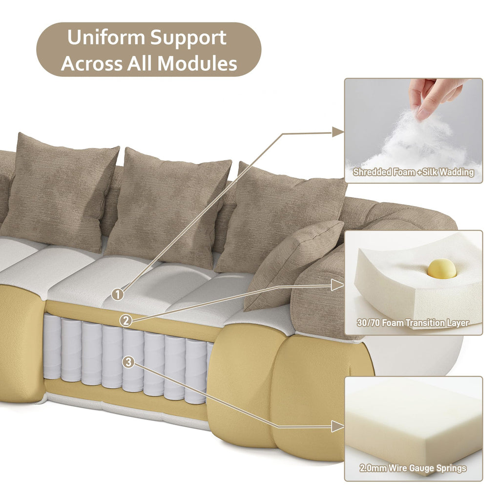 111" Luxury Modern Tight Curved Back, Minimalist Style Comfy Couch Apartment, 4 Seater Modular Sectional with Right