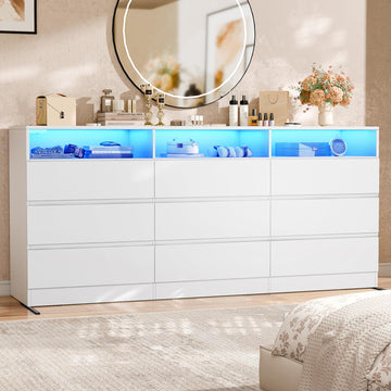 9 Drawer Dresser with Power Outlet and LED Light