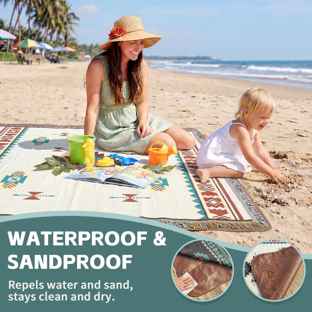 2 in 1 Extra Large Outdoor Rug Picnic Mat Woven Summer Throw Blanket Boho Giant Beach Travel Essential Yoga