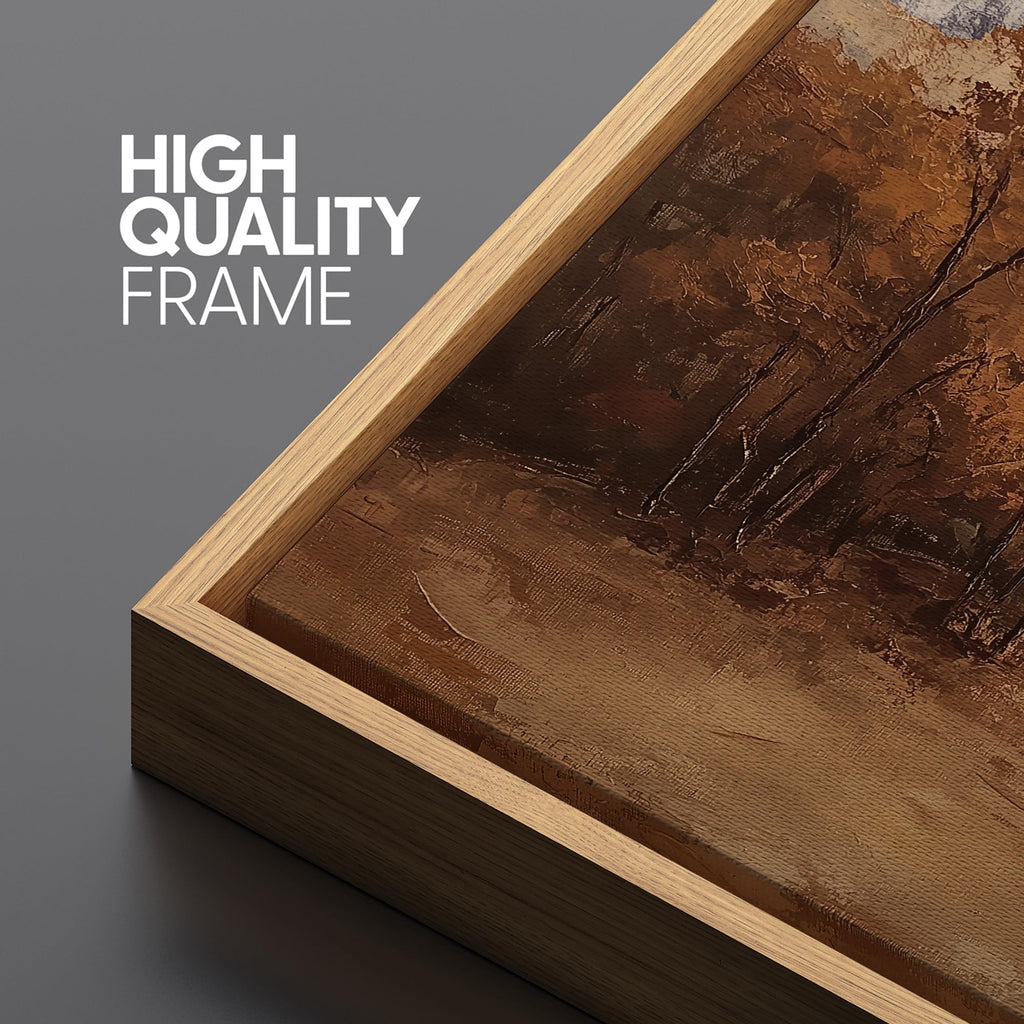 Extra Large Framed Canvas Print Wall Art Fall Mountain Landscape Warm Earth Tone Hillside Illustrations Modern Art