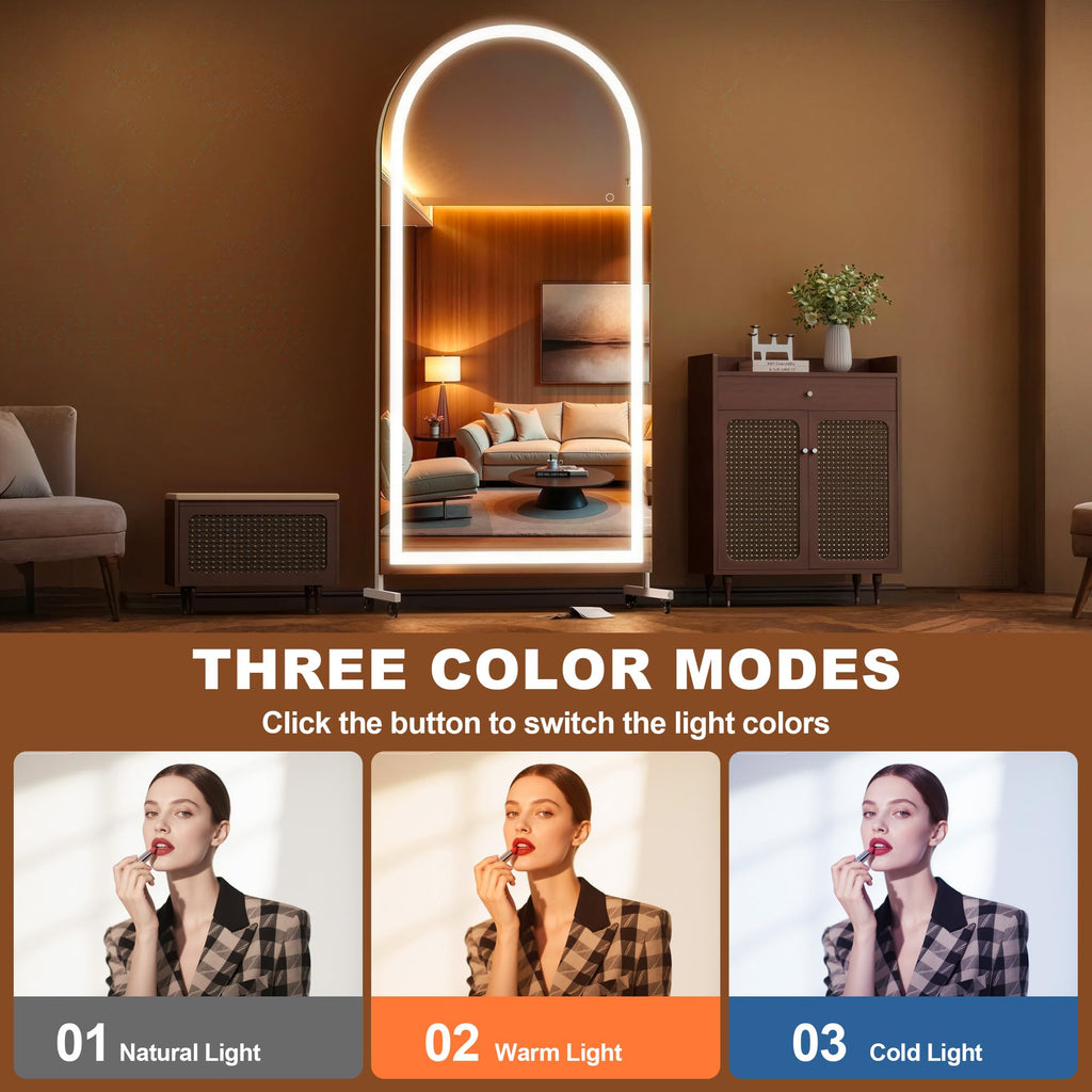 71" x 36" Arched LED Full Length Mirror on Wheels
