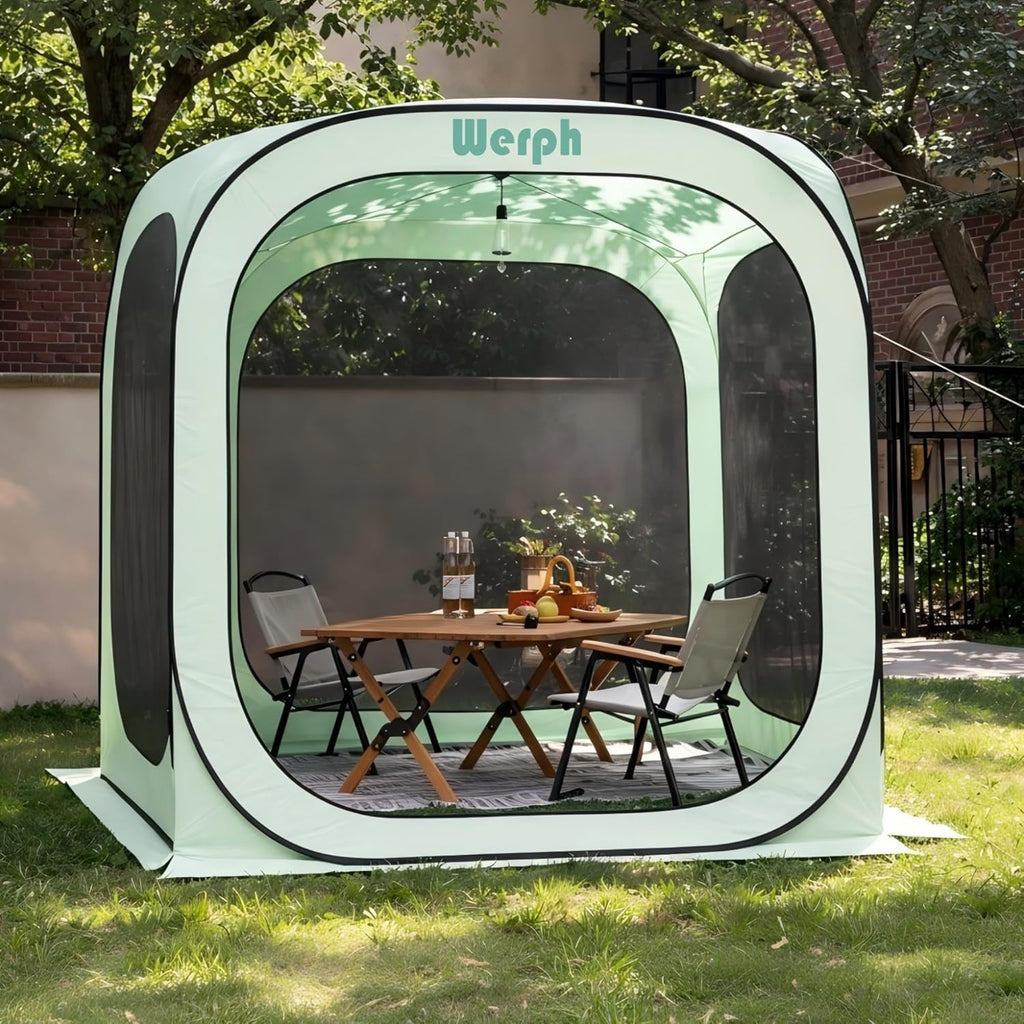 6x6 Pop-Up Screen Tent, Mosquito Net Gazebo, UV Resistant, Green | Roof Waterproof Screen Canopy