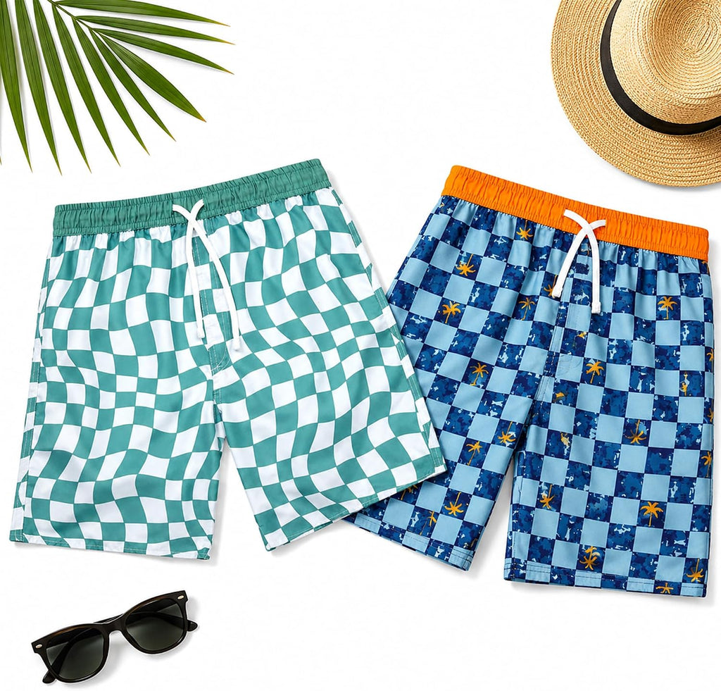 Boys Swim Trunks - 2 Pack Quick Dry Printed Boys Board Shorts Bathing Suit Kids Swimwear with Pockets (Size: )