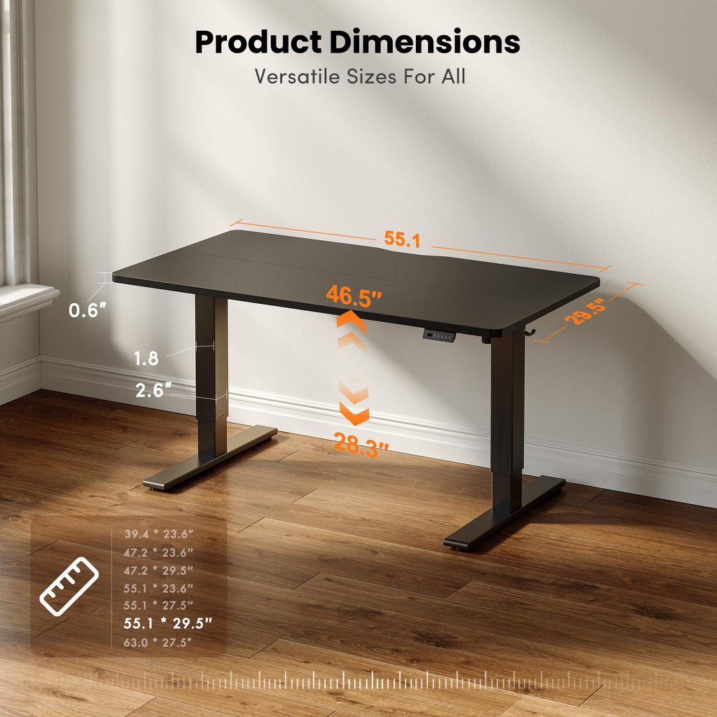 Standing Desk 55x30 Inch Electric Height Adjustable, Black