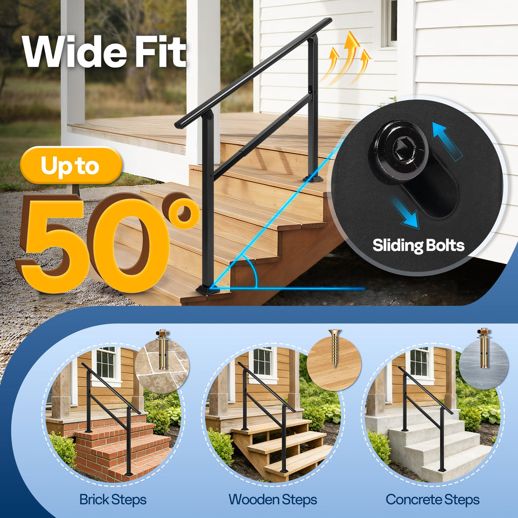 4 Step Adjustable Straight Oval Hand Rails for Outdoor Steps