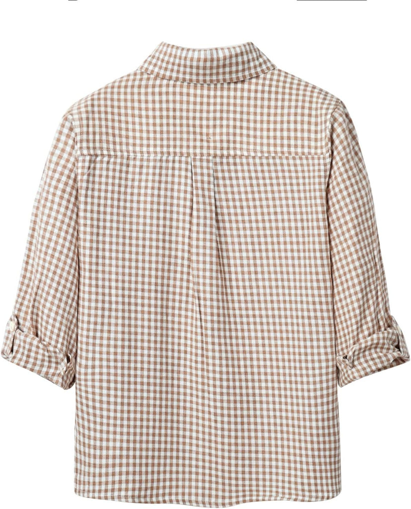 Boys Plaid Button Down Shirt Long Sleeve Lightweight Flannel Checkered Dress Shirts with Chest Pocket Gingham