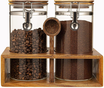 Coffee Canister with Spoon, 2pc 45oz Glass Airtight Coffee Holder