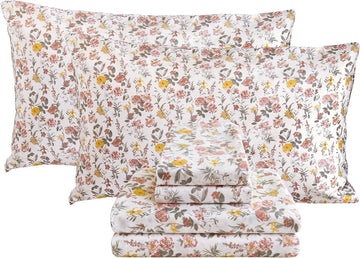 Floral Sheet Set - 4 Piece Vintage Pink & Yellow Flower Patterned Bed Sheets - Soft, Breathable Microfiber