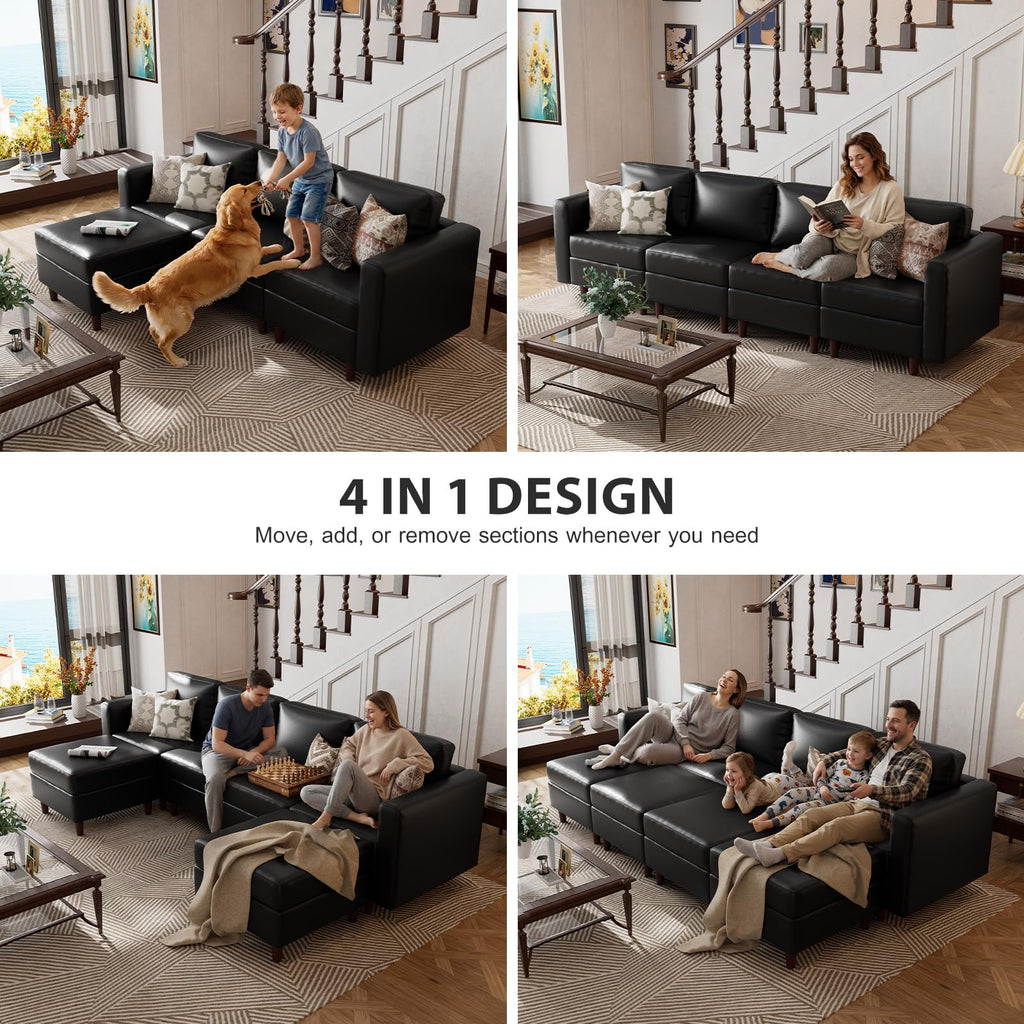 Oversized 145.5" Faux Leather Modular Sectional Sofa, Modern Large 12 Seater U Shaped Couch with Storage Seat with