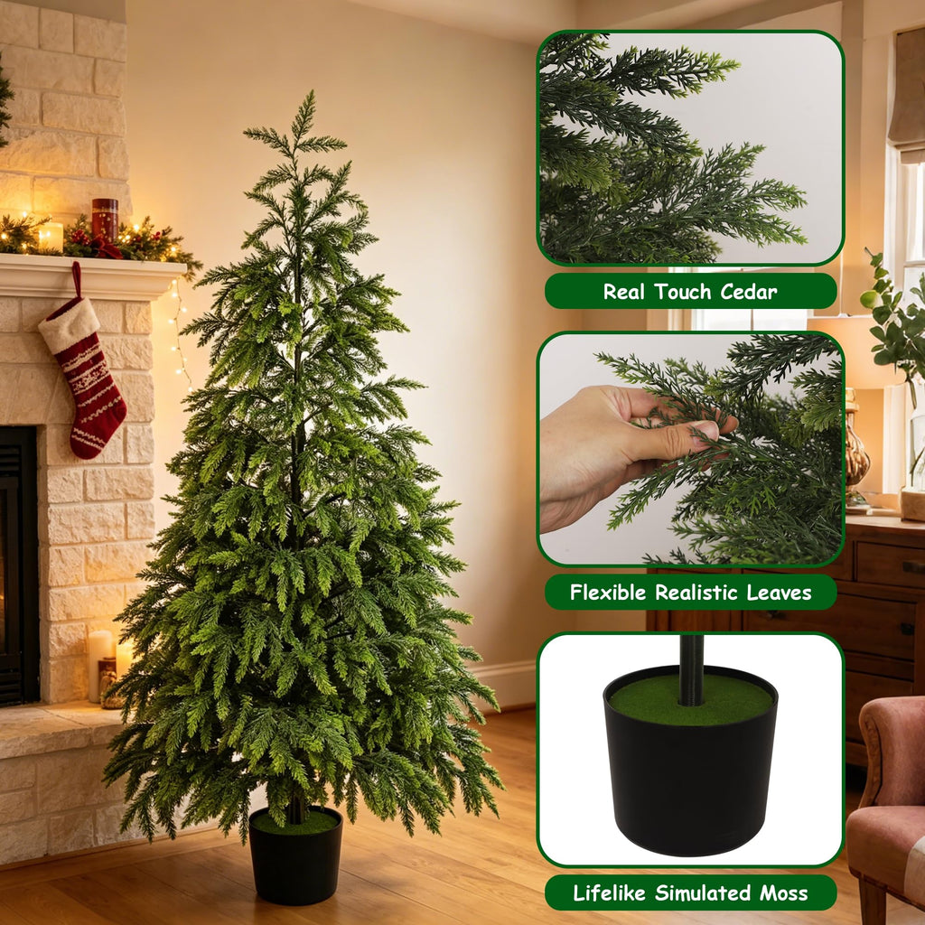 5FT Cedar Christmas Tree with Lights Artificial Potted Tree