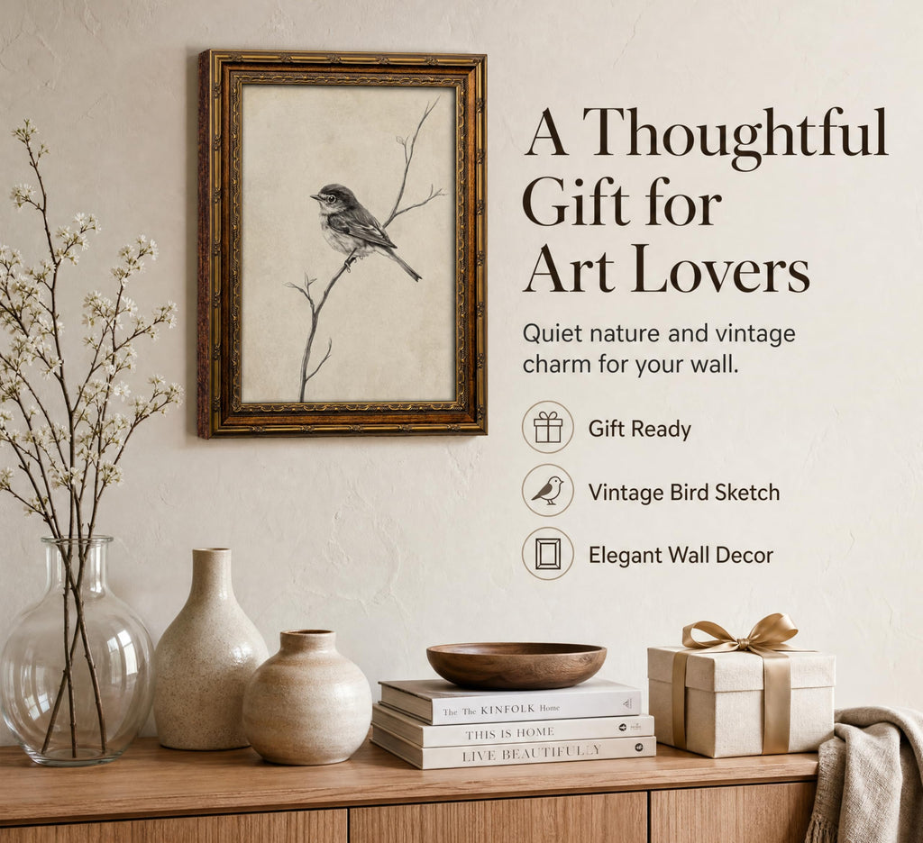Vintage Gold Framed Bird Wall Art, Rustic Farmhouse animal poster