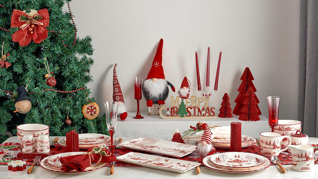 Toile De Jouy Winter Wonderland Ceramic Rectangular Serving Platters Set of 2, 14 Inch, Microwave & Dishwasher Safe