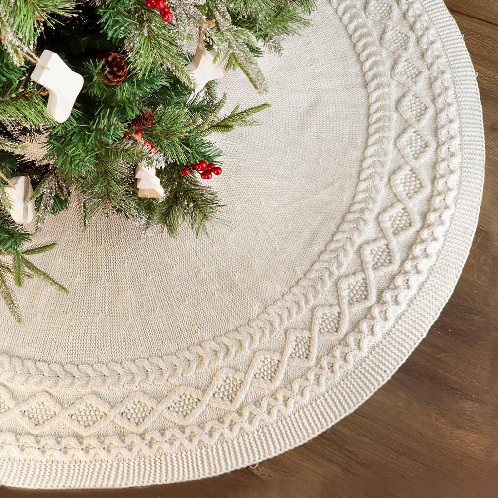 Knit Christmas Tree Skirts, Neutral Tree Skirt, Cozy Christmas Decorations