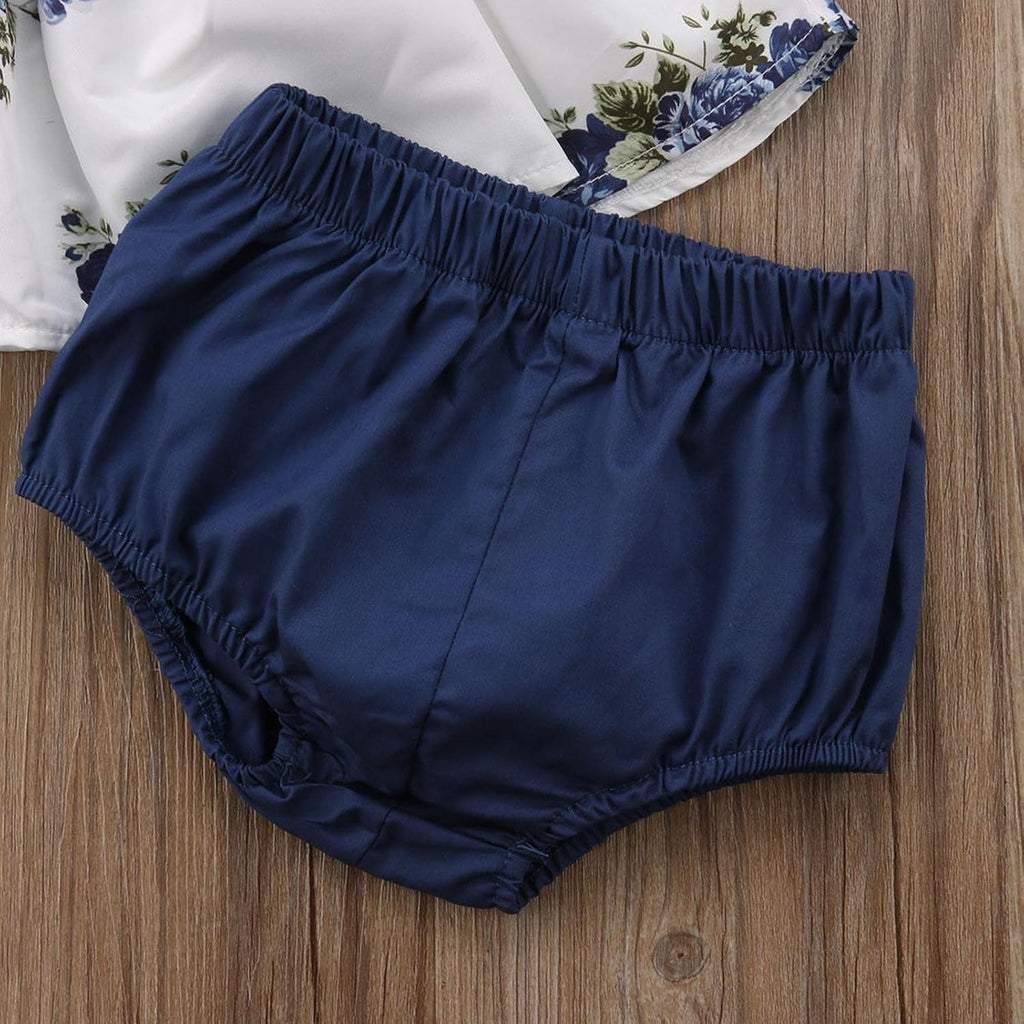 Newborn Baby Girl Floral Summer Clothes Outfit Infant Ruffle Sleeveless Peplum Shirt Top Bloomer Shorts Set