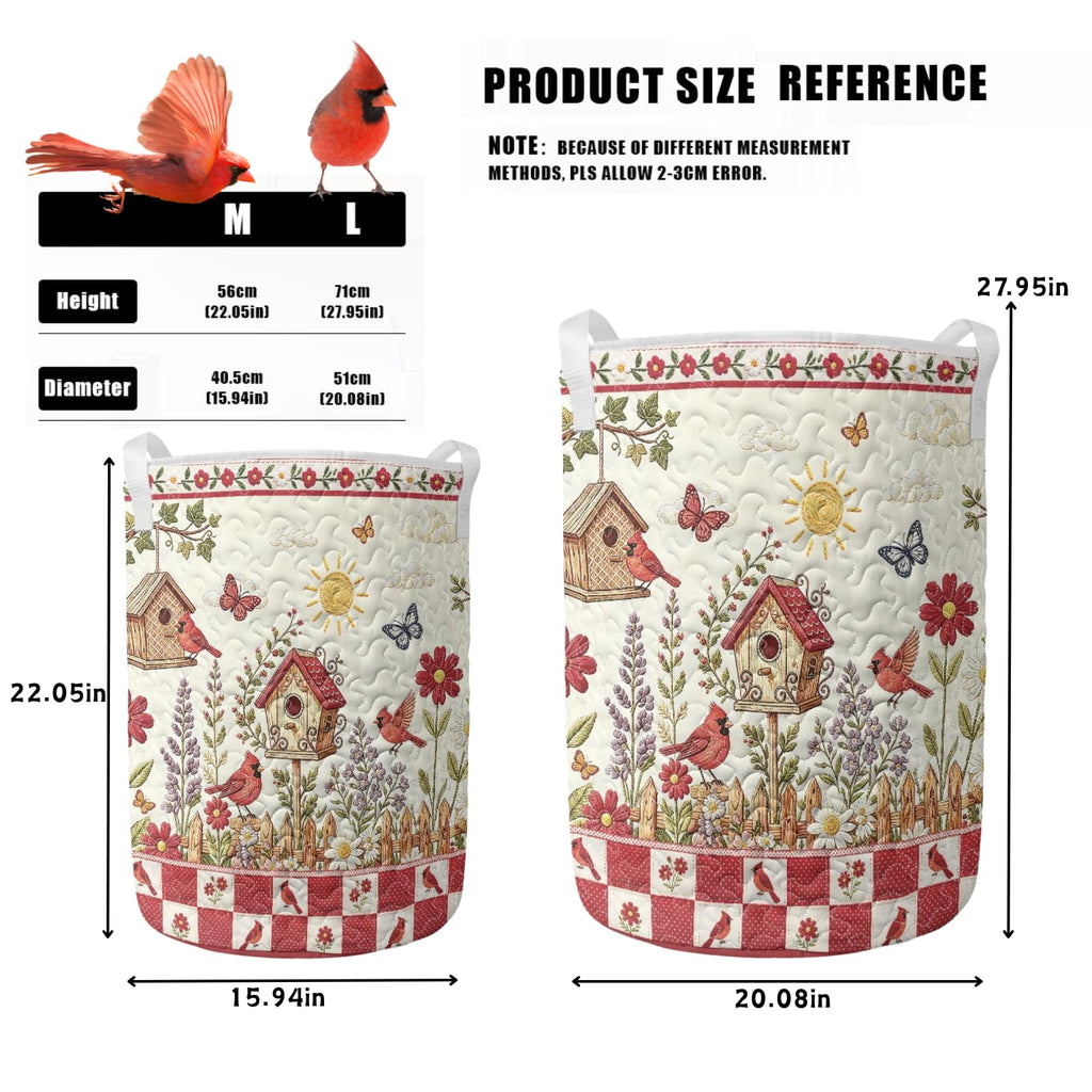 Cardinal Farmhouse Quilted Laundry Hamper, Vintage Storage Basket