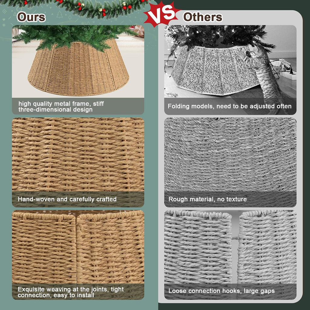 Christmas Tree Collar,24in Woven Christmas Tree Collars for Artificial Trees,Rattan Ring Base Cover Rustic &